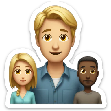 two tall people and one short person looking up at them sticker