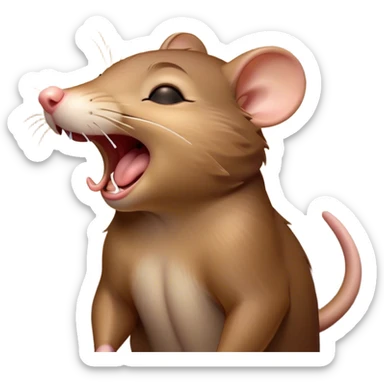Cinematic Cute Yawning Brown Rat Portrait Emoji, Head tilted slightly with a dramatic, wide-open yawn, showcasing a soft, sleek brown coat with tiny drooping ears and half-closed eyes in drowsy contentment, Simplified yet irresistibly adorable features, highly detailed, glowing with a soft, cozy glow, high shine, relaxed yet expressive, stylized with a dash of urban charm, soft glowing outline, capturing the essence of a sleepy yet affectionate rat that seems ready to stretch out for a nap! sticker