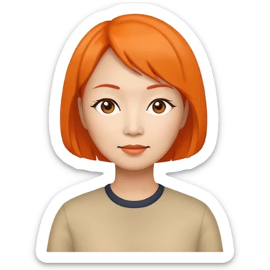 Asian middle aged woman with orange bob sticker