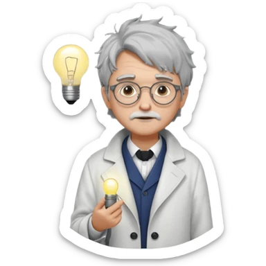 Pixel art, WorldBox style.
Human character with “Genius” trait: grey messy hair, small round glasses, white scholar coat, thoughtful face.
Add small glowing lightbulb or spark above head to show high intelligence.
Full body, front view, no background, 32x32 or 64x64 pixels. sticker