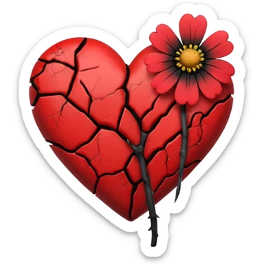 emo heart with a single wilted flower sticker