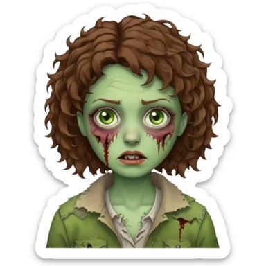 uma zumbi (mulher) com cabelos cacheados castanhos curtos e olhos verdes sticker