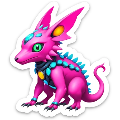  Bright lush cozy warm-colored colorful neon-colored cyber-Fakémon-Digimon-Trico-creature sticker