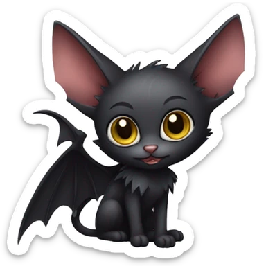 Black-Vampire-Batty-Lykoi-Cat-Fakémon-Cat With Bat-wings as ears  sticker