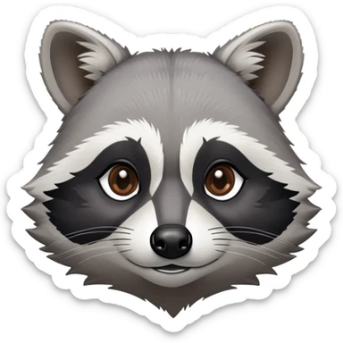 Cinematic-Noble-Raccoon-Portrait-Emoji – Poised and confident, with a sturdy build and a beautifully textured fur of silver-grey accented by dark black facial markings, deep-set, intelligent brown eyes, simplified yet sharp and sophisticated zoom out to show shoulders sticker