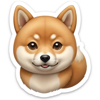 cute Shiba Inu dog with a playful, side-eye expression and a tilted head. The dog has light brown fur, big round eyes, and a soft smirk sticker