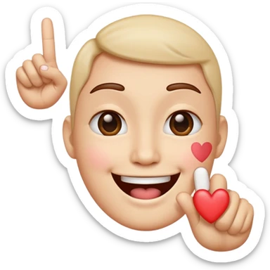 A Smiling Face with Smiling Eyes emoji with a hand korean finger heart emoji that has the middle finger sticking out sticker