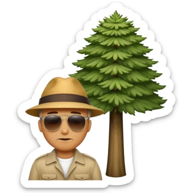 A large german man hiding behind a skinny tree sticker