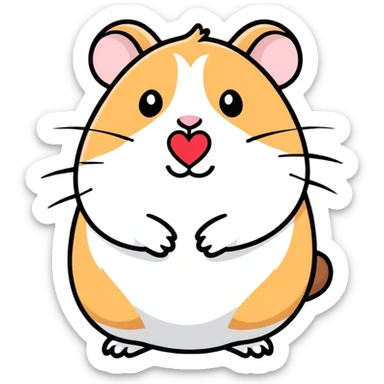 hamster with kissy face and floating heart, sticker style sticker