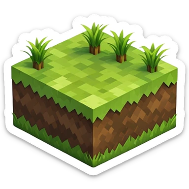 Minecraft grass block, square shape, brown and green, smooth, isometric sticker