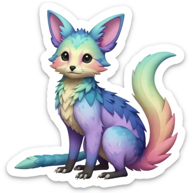Feral Rare realistic edgy pretty beautiful handsome gorgeous pastel-gradient aesthetic colorful vibrant Vernid-Trico-species-Fakemon-creature by LiLaiRa, random markings, tufted ears, full body sticker