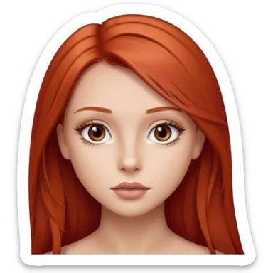una chica de 18 años con los labios con pintalabios nude y los ojos maquillados, de piel blanca con el pelo liso, largo y pelirrojo, ojos marrones sticker