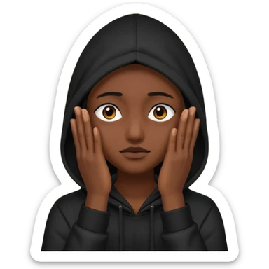 🥷🏽: inspire toi de cet emoji faisant en sorte qu’il est les mains sur ses yeux et garde sa cagoule noir avec uniquement ses yeux apparent sticker