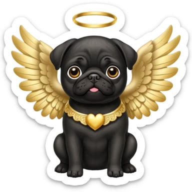 Black pug with beautiful ornate cream and gold angel wings sticker