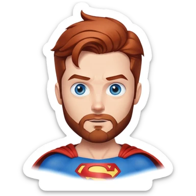 Flying superman with redish brownish hair, blue eyes no capacity full scruffy beard sticker