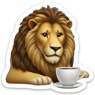 a lion drinking coffee sticker