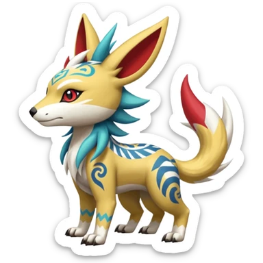 Tropical Tiny Marked Patterned Tribal WereGarurumon-Linoone-Meloetta-Renamon-Zangoose-fusion-hybrid-creature (full body) sticker