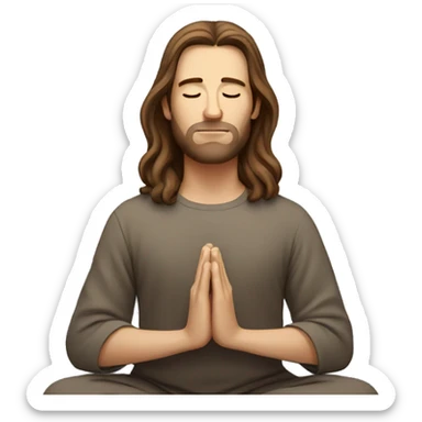 white man with long brown hair meditating sticker
