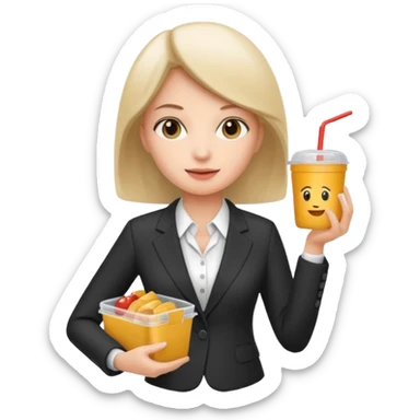 woman with suit holding food container sticker
