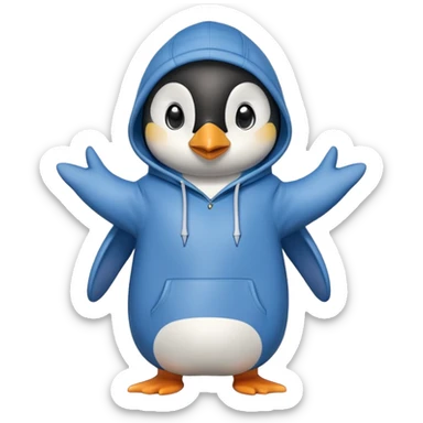 friendly anthropomorphised penguin in a hoodie and jeans standing with arms folded, looking surprised sticker