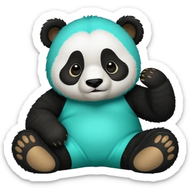 make a cute dark green panda with some furry cyan pjs laying down sticker