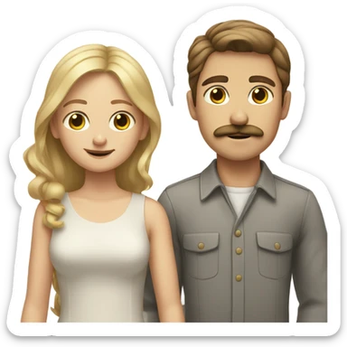 brown-haired white boy with mustache with blonde girl sticker