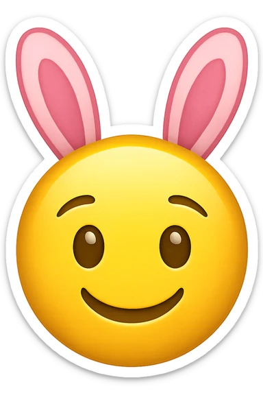 yellow face with pink bunny ears, digital illustration, emoji style sticker