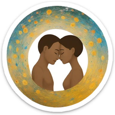 two lovers faces nest to each other in a circle with colors like klimt paintings sticker
