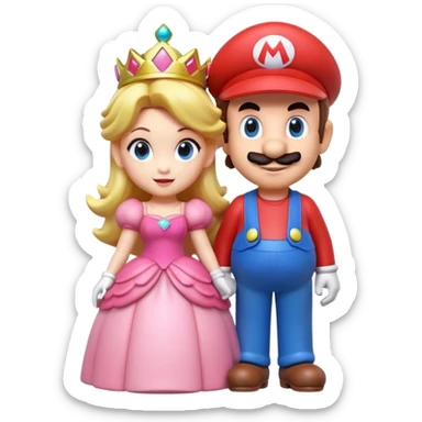 Isolated, detaile illustration of the most incredibly adorable Mario and princess peach
figurine imaginable, toy style. sticker