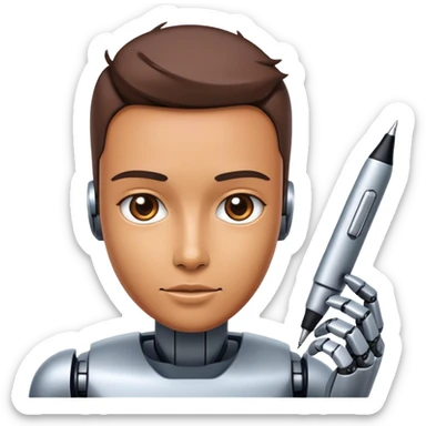 Emoji of a robot turning into a human with a pen or speech bubble sticker
