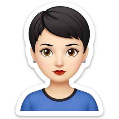 classic teacher emoji but fatter and with a black pixie cut, make her white and the pixy cut is pointy and dark brown and she is very fat sticker