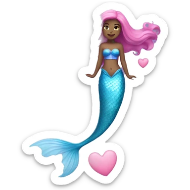 Blue mermaid with pink hearts sticker