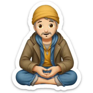 beggar who is also a homeless person poor with damaged clothing but happy face sticker