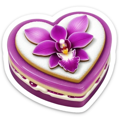 Realistic shortbread cookie in the shape of a heart with orchid color jelly middle filling and sprinkled powder sugar on top. sticker