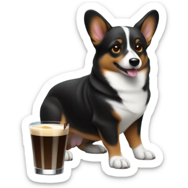 Black corgi drinking a espresso martini  sticker