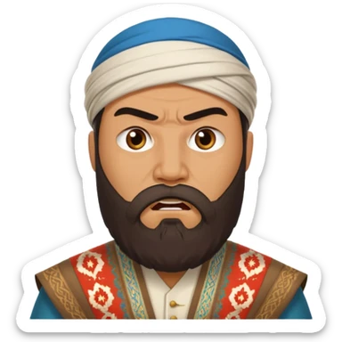 uzbek bearded man with national outfit angry sticker