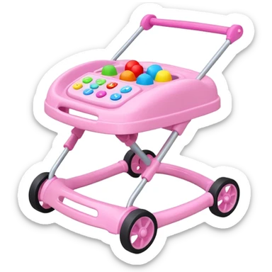 pink baby walker with toys on it sticker