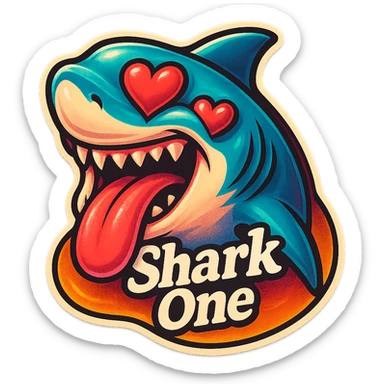 mouth open with tongue out
heart shaped eye
add the words “ Shark One " in White sticker