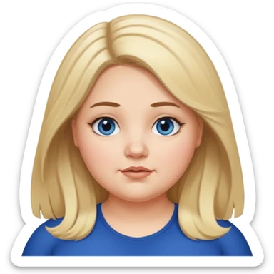 fat white girl long light brunette / blonder8 hair girl with darker roots in her hair middle part and dark blue eyes that's not really tan but not pale double chin sticker