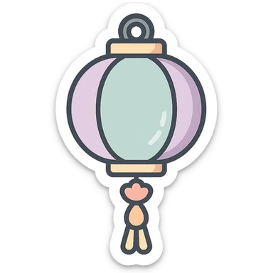 elegant Chinese lantern with decor, detailed shadow, thin clean outlines, soft rounded shapes, pastel palette #98B5BC, #B5B3C1, #C9A3C9, #E4C0CA, #F7DCD1, #F7C0AA, modern Japanese pop-art and sticker aesthetic, high detail, vector clarity, soft lighting, transparent background sticker