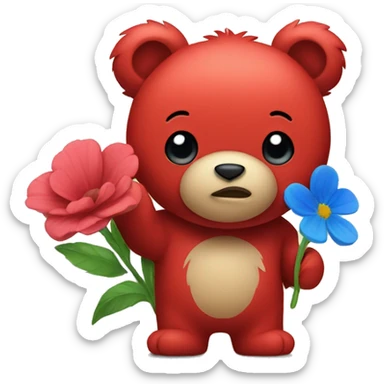 Red and blue bear with a flower  sticker