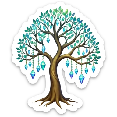 Spiritual tree with crystals hanging in it sticker