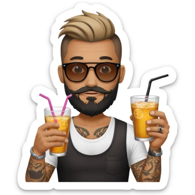 tatoo guy drink holders with sunglass bearded bun hair sticker