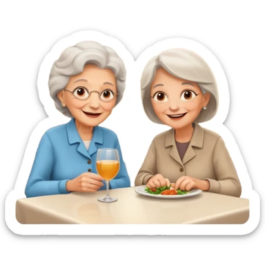 conversación dentro de un restaurant  dos personas y una de las persoans sea una abuela sticker
