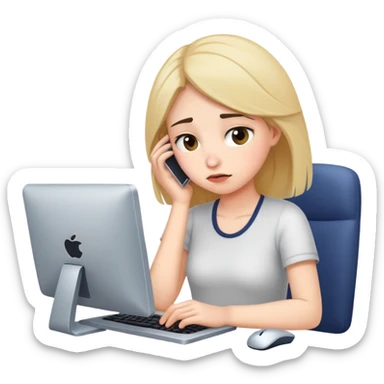 busy tired girl with computer  sticker