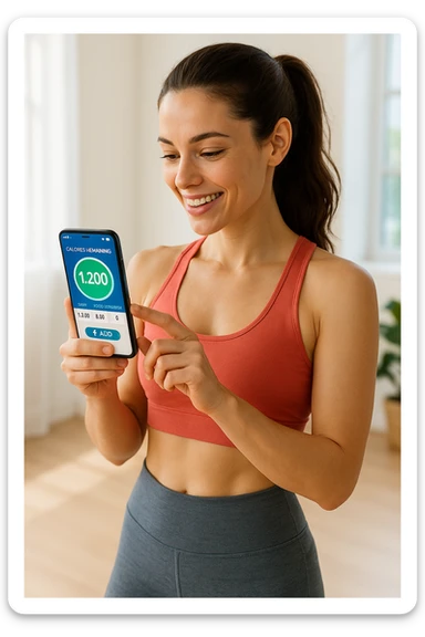 Donna sportiva che usa app contacalorie come myfitnesspal sticker