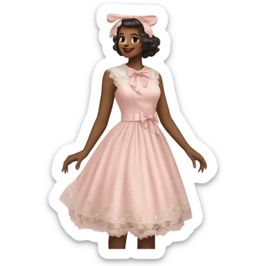 highly detailed pale pink Vintage bow dress with lace and florals  sticker