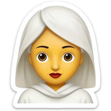vull un perosnatge estil bimoji que sigui com una nimfa bella i fantasmal amb túniques blanques. Té la pell literalments blanca com el guix, cabell platejat, un nas llarg, ulls negres grans i llavis carmesí. que estigui somrient sticker