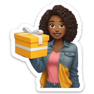 influencer taking a selfie holding a bright box in her arms sticker