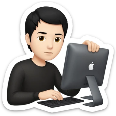 man with black hair using a pc sticker